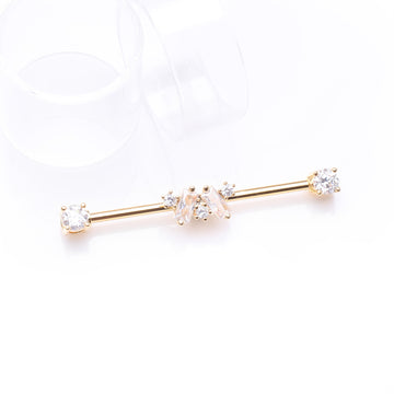Detail View 1 of Golden Brilliant Princess Arc Sparkle Ends Industrial Barbell-Clear Gem